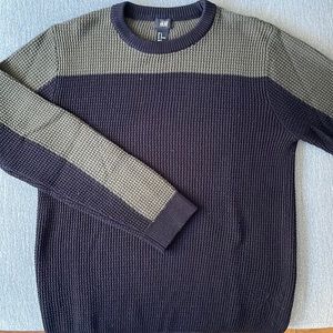 H&M Olive Green + Black Waffle Knit Sweater, Size M